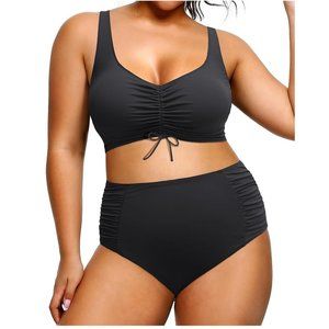Tempt Me High Waisted Black Bikini w/Drawstring Top and Underwire Size 14